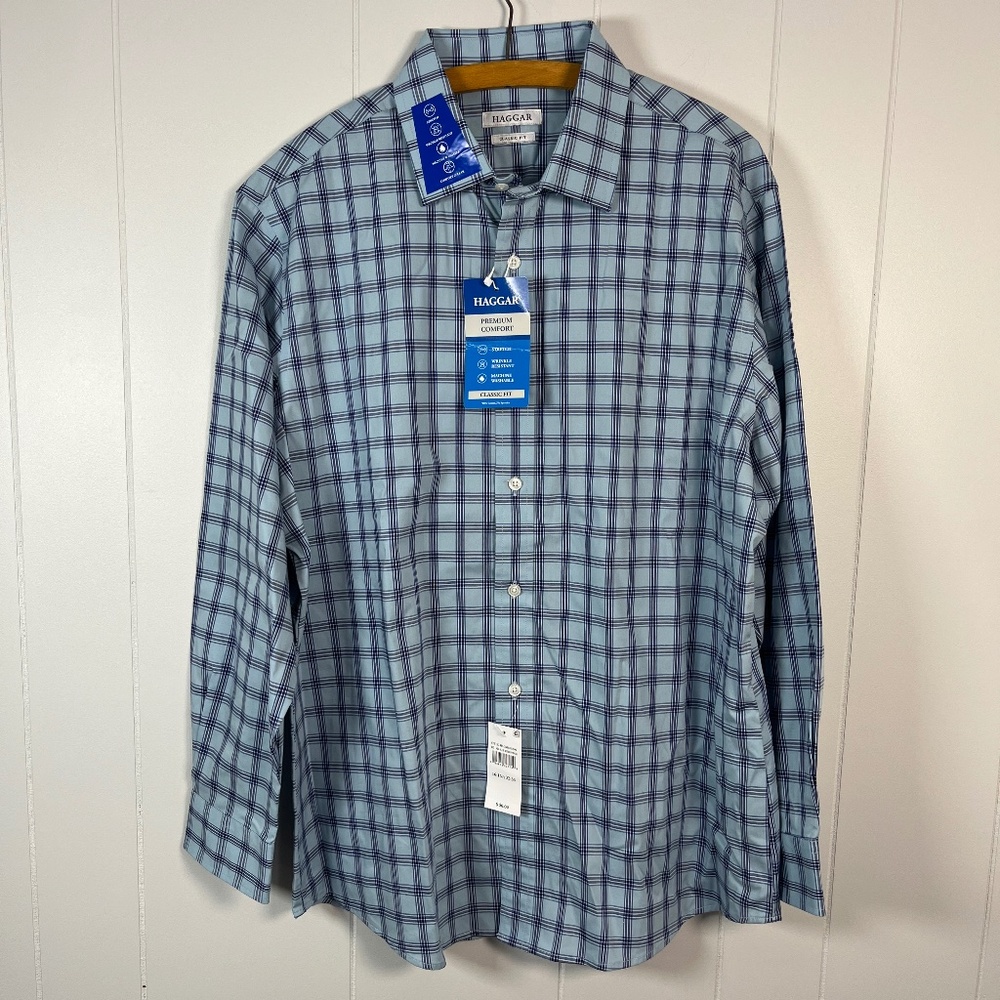 Haggar Classic Fit Dress Shirt Blue Men’s Size 16 /16.5 neck,  32-33 sleeve NWT